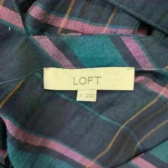 Loft Blouse Plaid Bell Sleeve Pullover V-Neck Small Preppy Girl - Picture 6 of 6